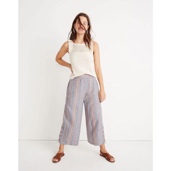 Madewell Tall Side-Button Huston Pull-On Crop Pants in Rainbow Stripe Size XS - Picture 1 of 13